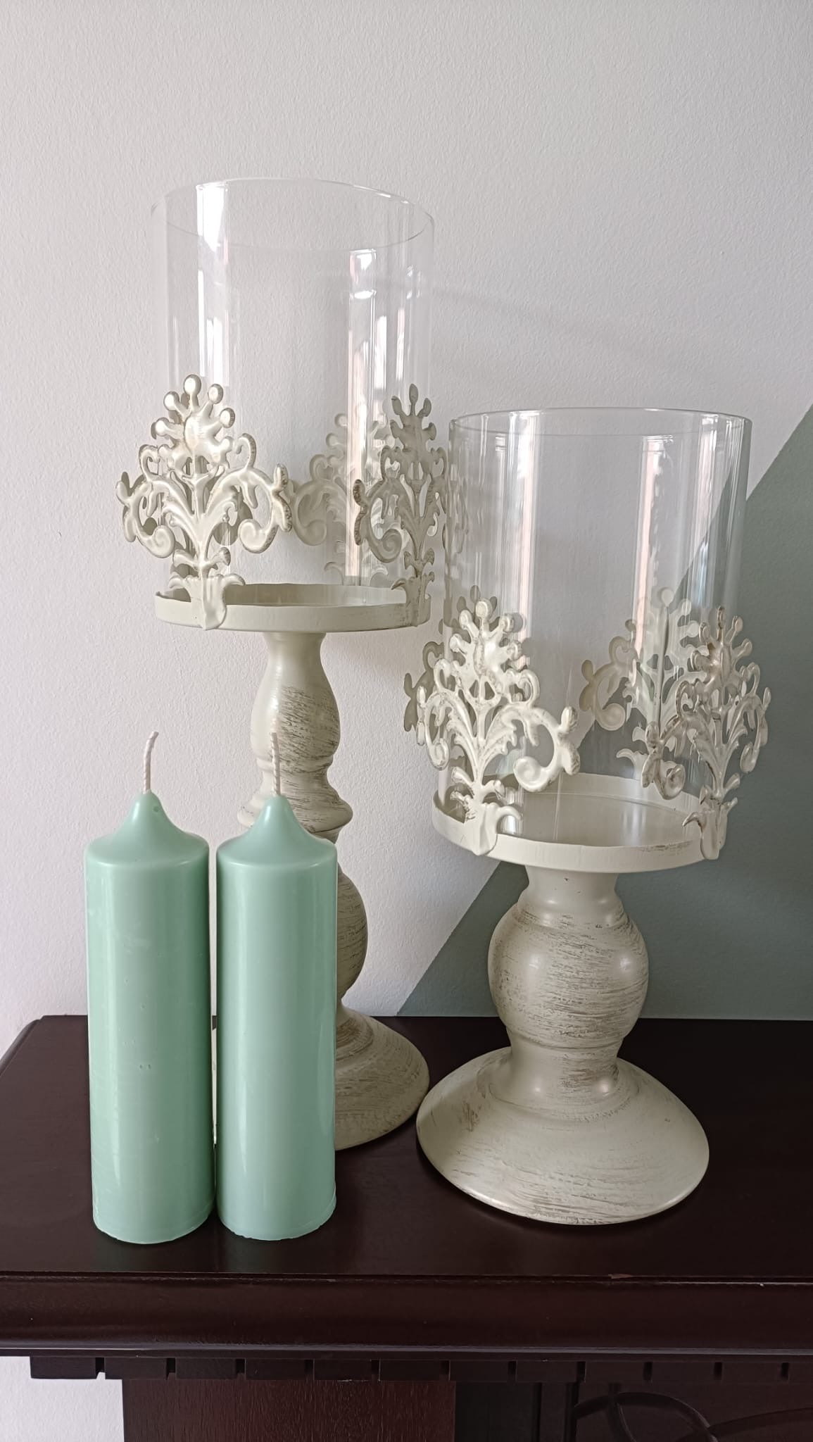 Peppermint Green Soy Wax Church Pillar Candles - Unscented, Set of 2 (3 Various Sizes)