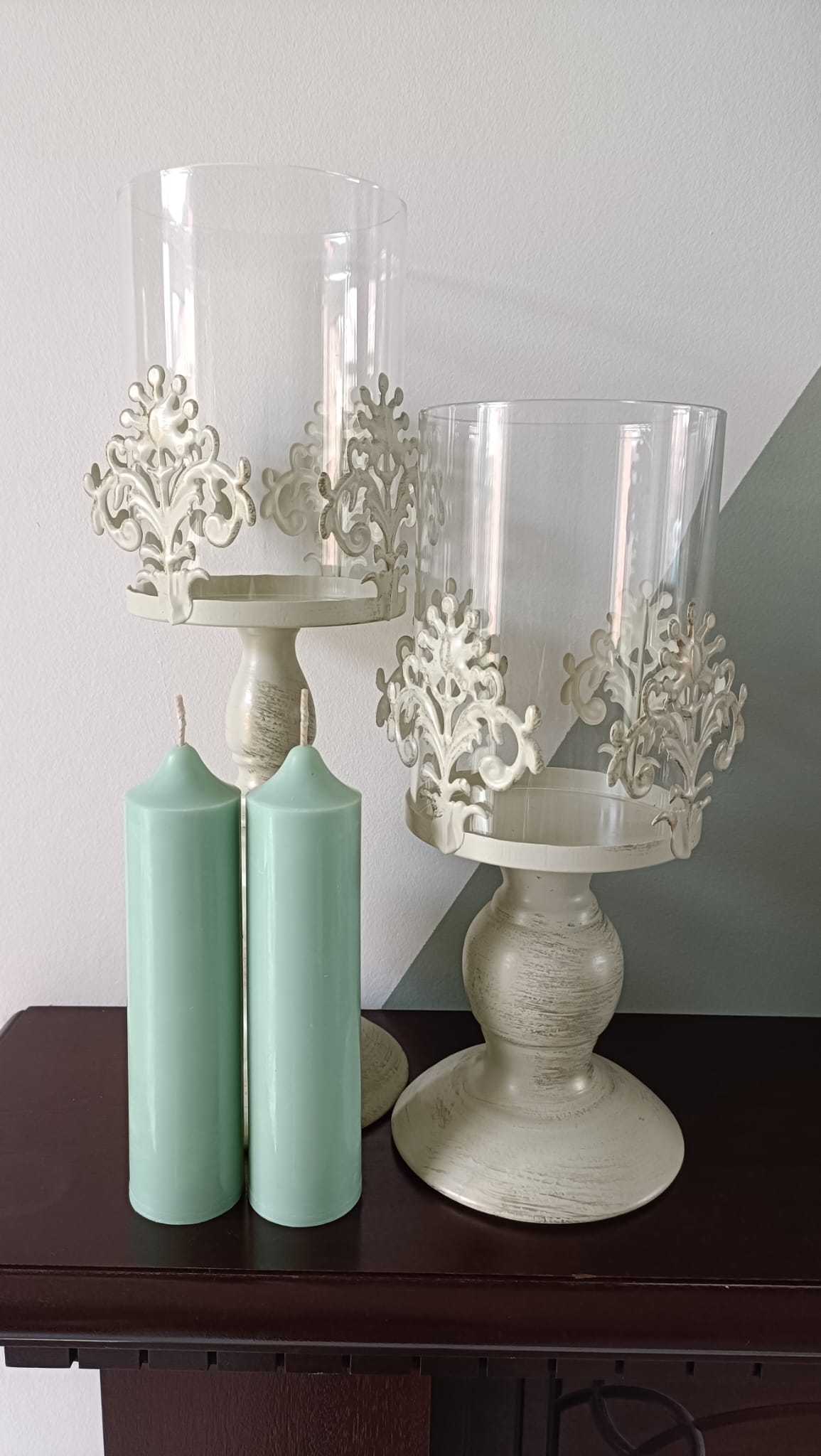 Peppermint Green Soy Wax Church Pillar Candles - Unscented, Set of 2 (3 Various Sizes)