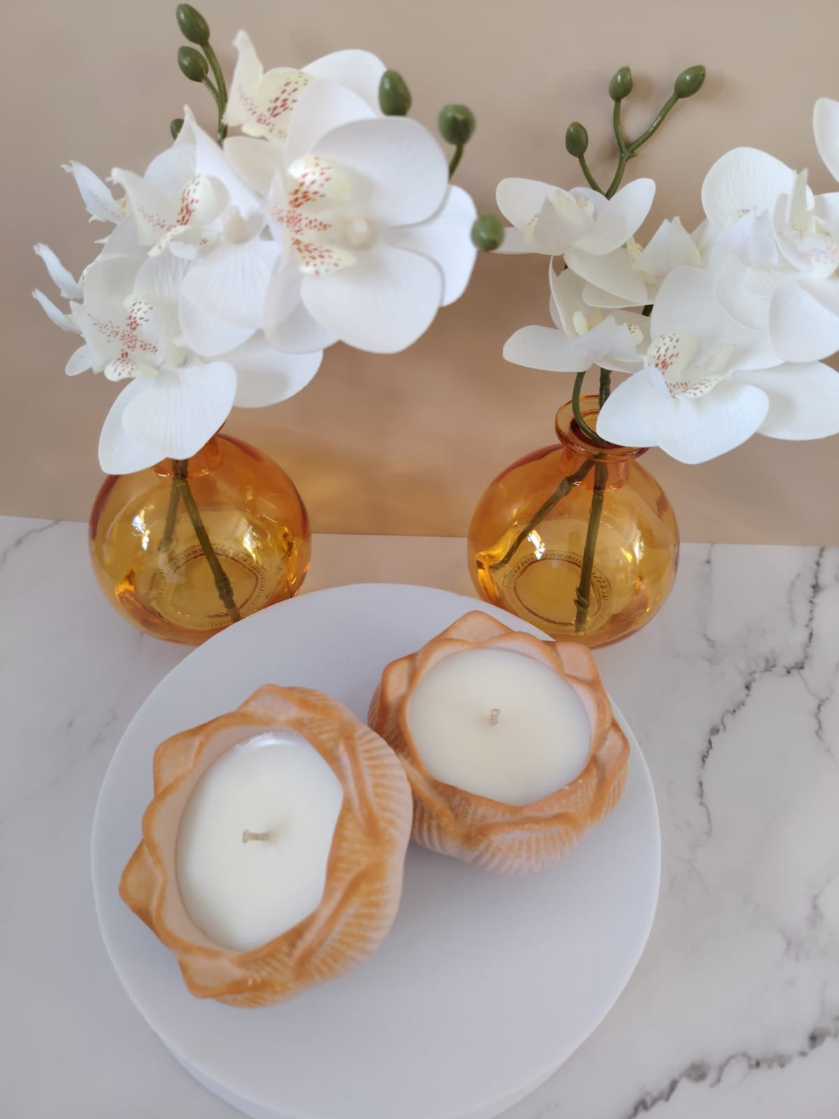 Orange Lotus Flower Candle Set Of 2 Unscented
