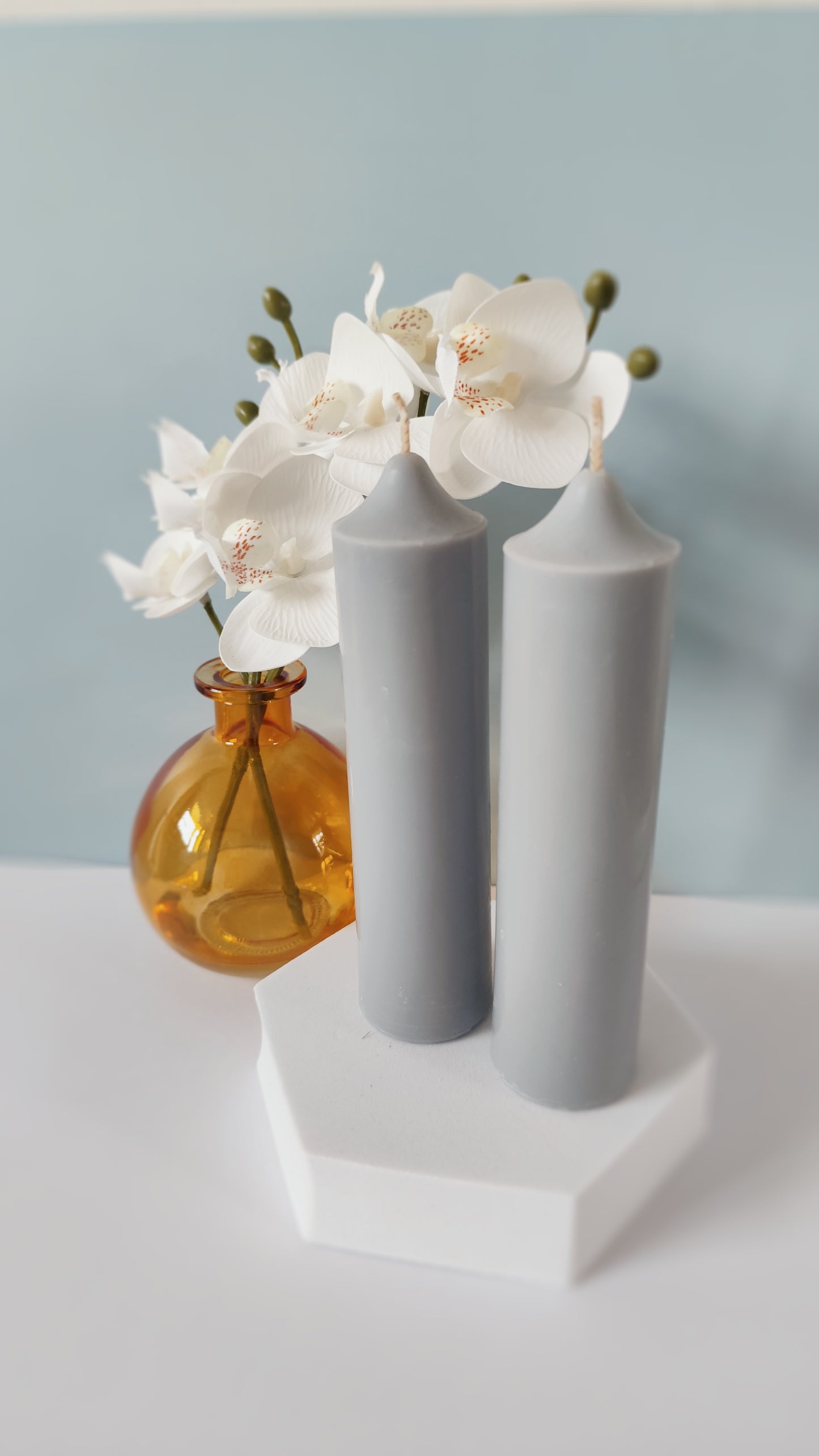 Grey Soy Wax Church Pillar Candles - Unscented, Set of 2 (3 Various Sizes)