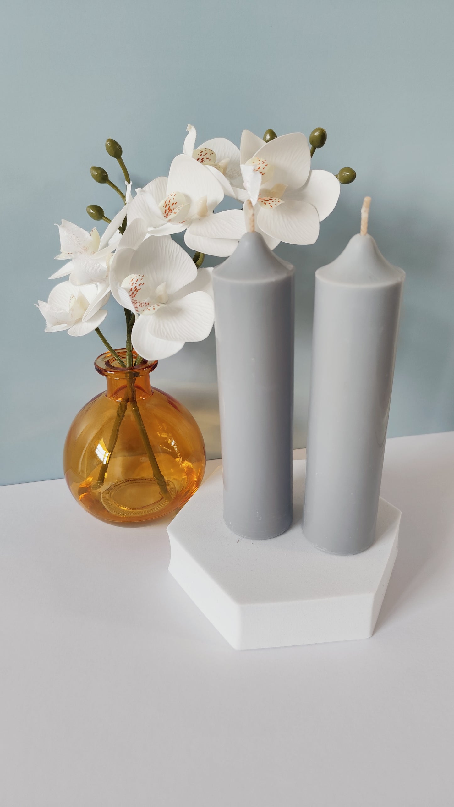 Grey Soy Wax Church Pillar Candles - Unscented, Set of 2 (3 Various Sizes)