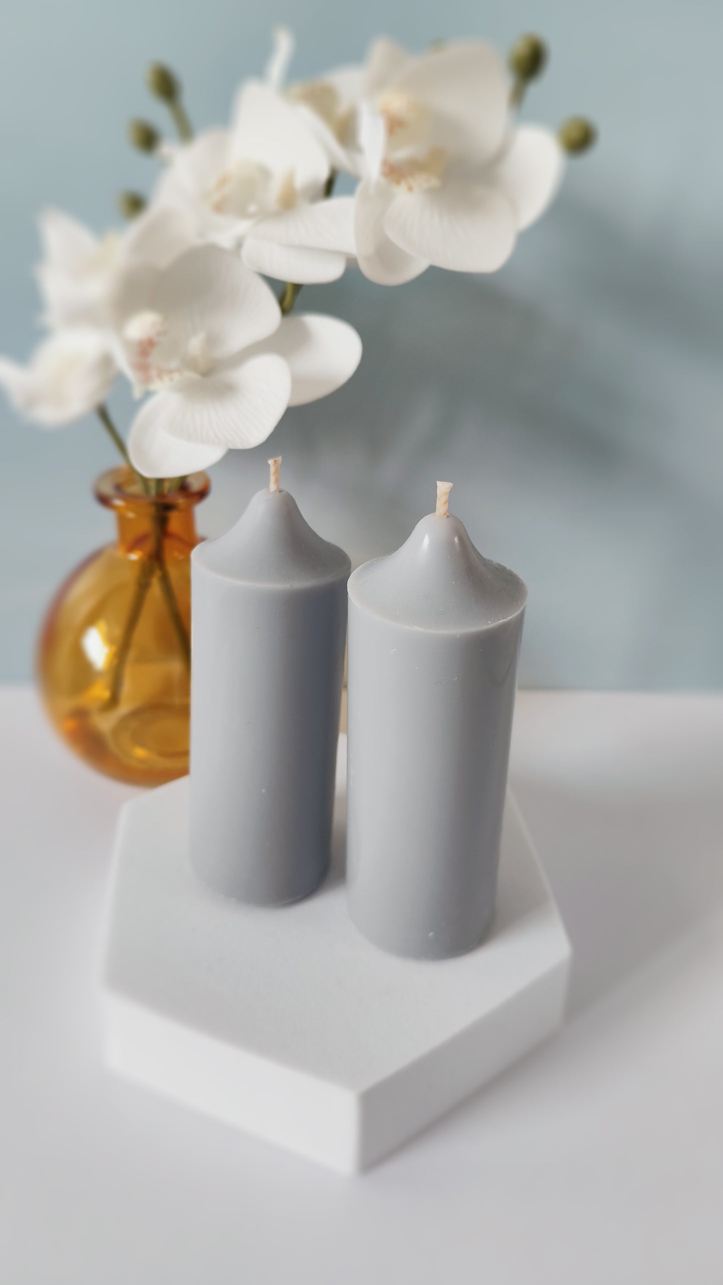Grey Soy Wax Church Pillar Candles - Unscented, Set of 2 (3 Various Sizes)