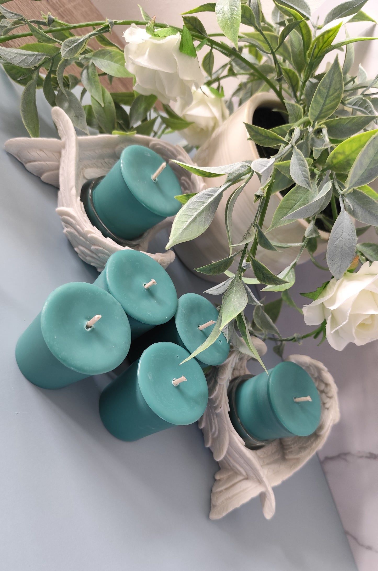 9cl Votive Soy Wax Candles - Unscented, Pack of 6 - Teal Green