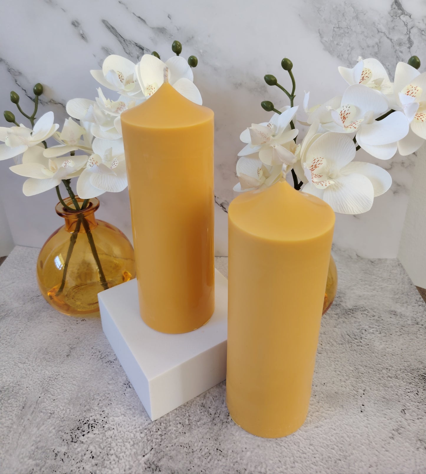Orange Soy Wax Church Pillar Candles - Unscented, Set of 2 (2 Sizes)