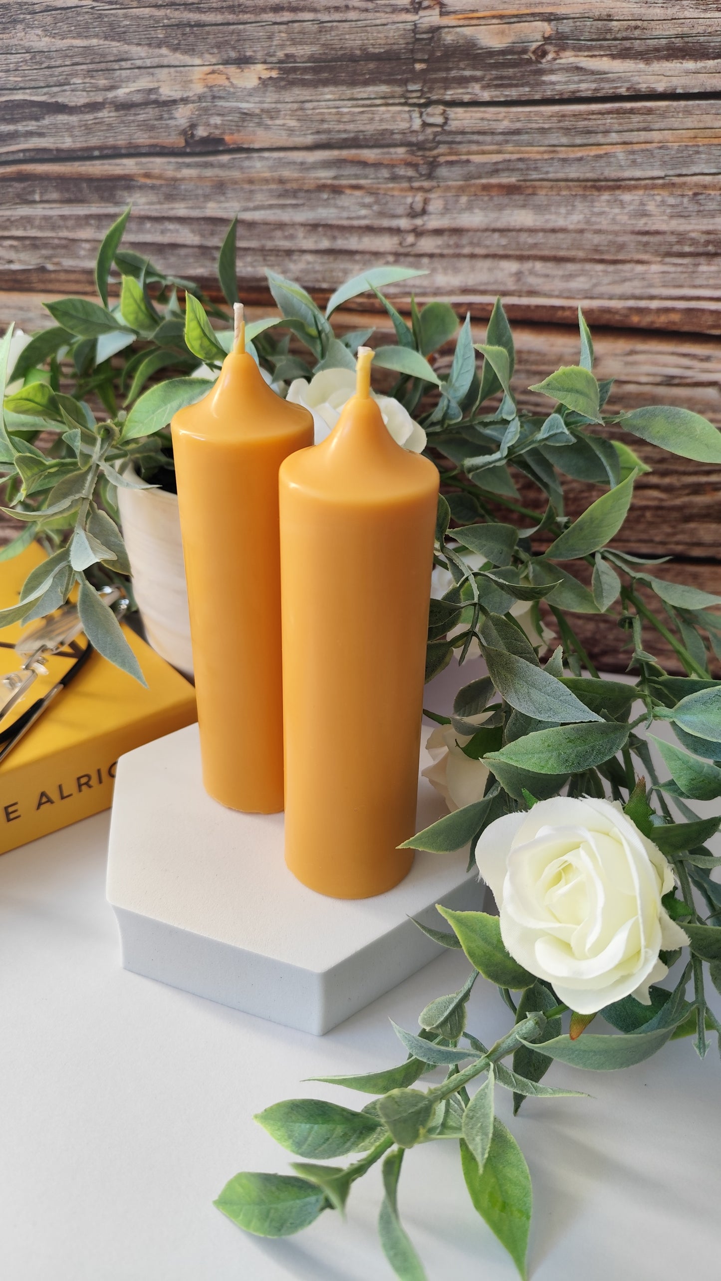 Orange Soy Wax Church Pillar Candles - Unscented, Set of 2 (2 Sizes)