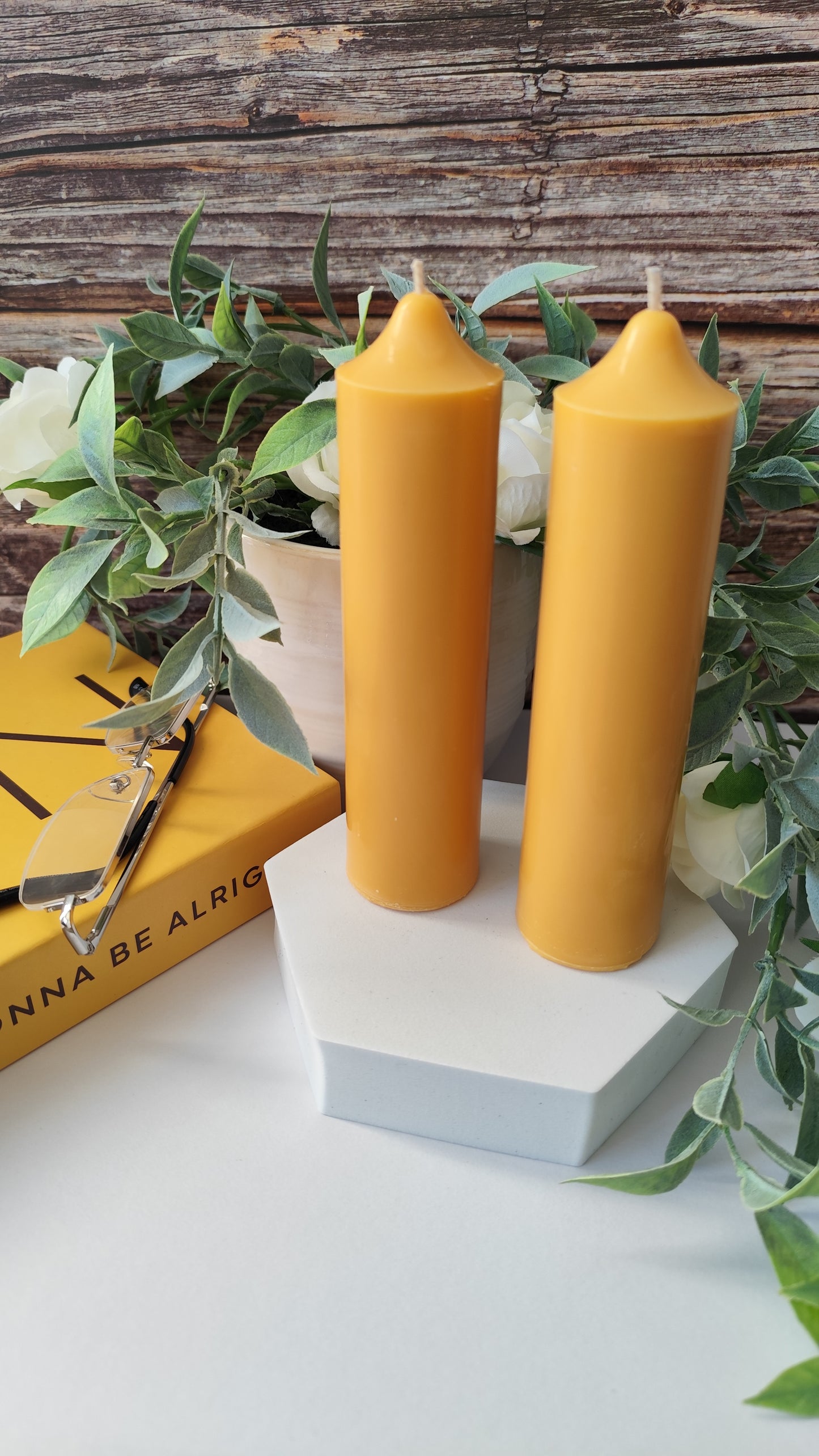 Orange Soy Wax Church Pillar Candles - Unscented, Set of 2 (2 Sizes)